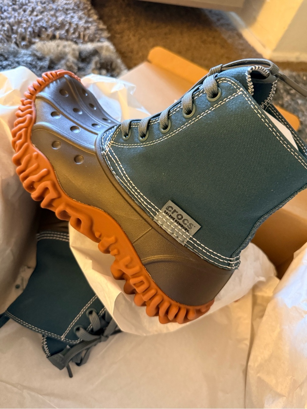 CROCS Unisex Rugged Lace-Up Boot in Teal and Orange